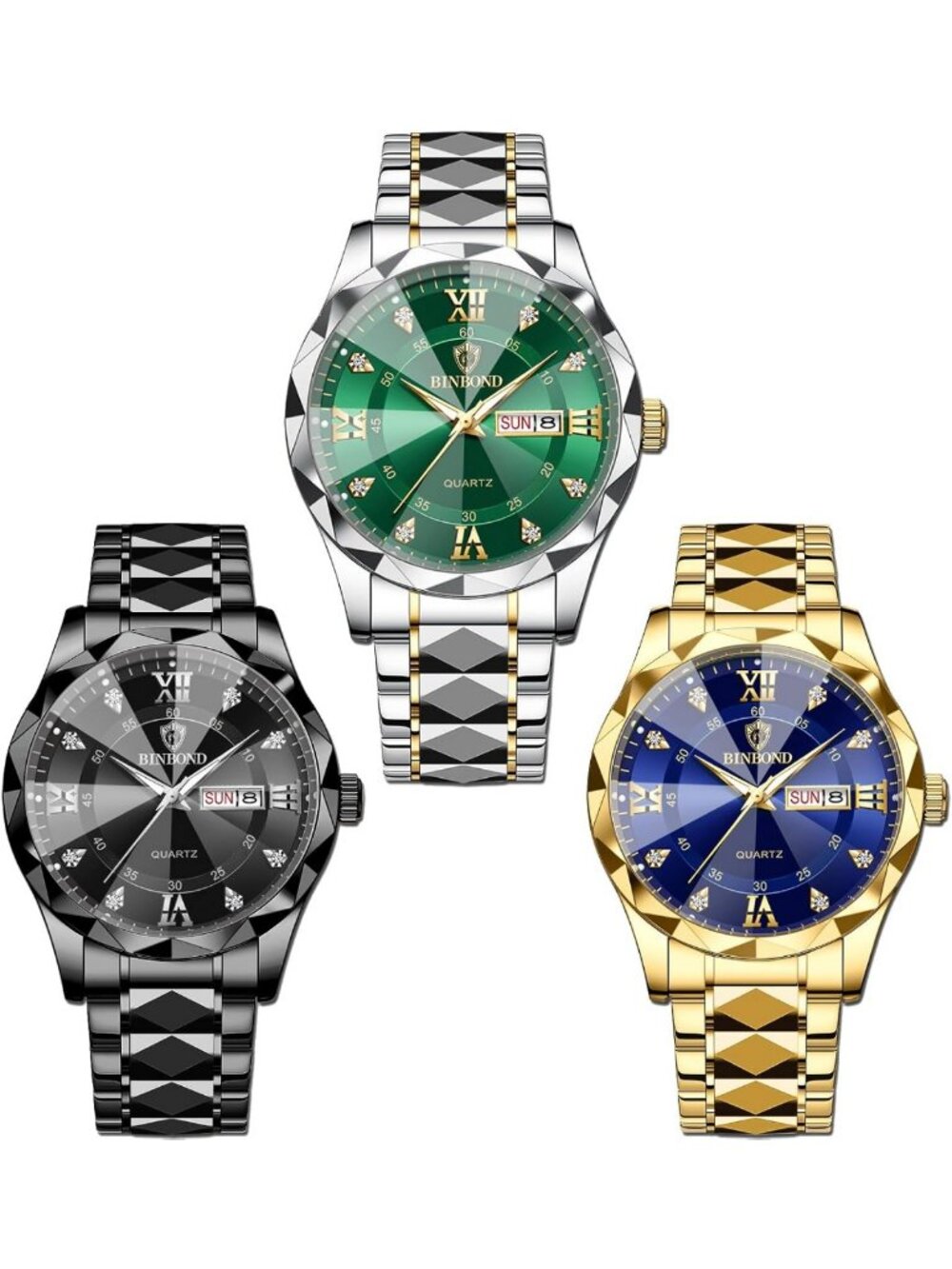 3 Pack Men Watches Stainless Steel Business Dress Casual Analog Quartz